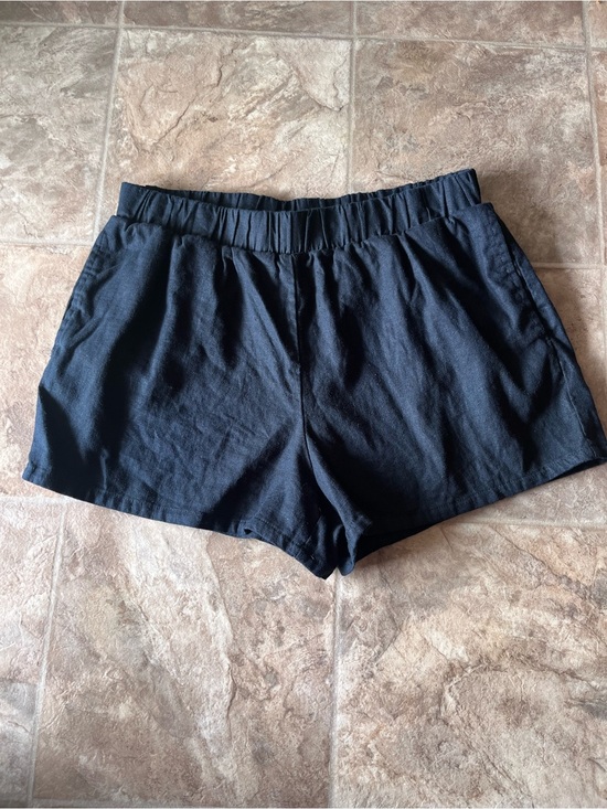 Tropik Pants - Women's Black Linen Blend Elastic-Waist Shorts Resort Summer Beach Size Small